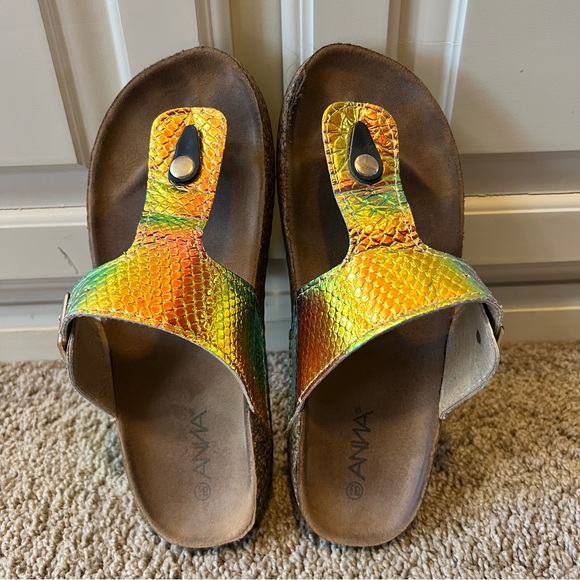 Mermain Unicorn Cork Buckle Thong Sandals ANNA 8.5 - Picture 10 of 11